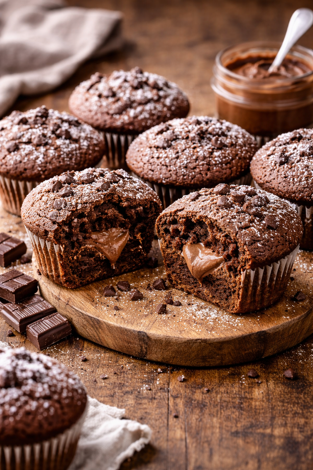 Čokoladni mafini punjeni Nutellom sa mekanom sredinom i toplim čokoladnim punjenjem