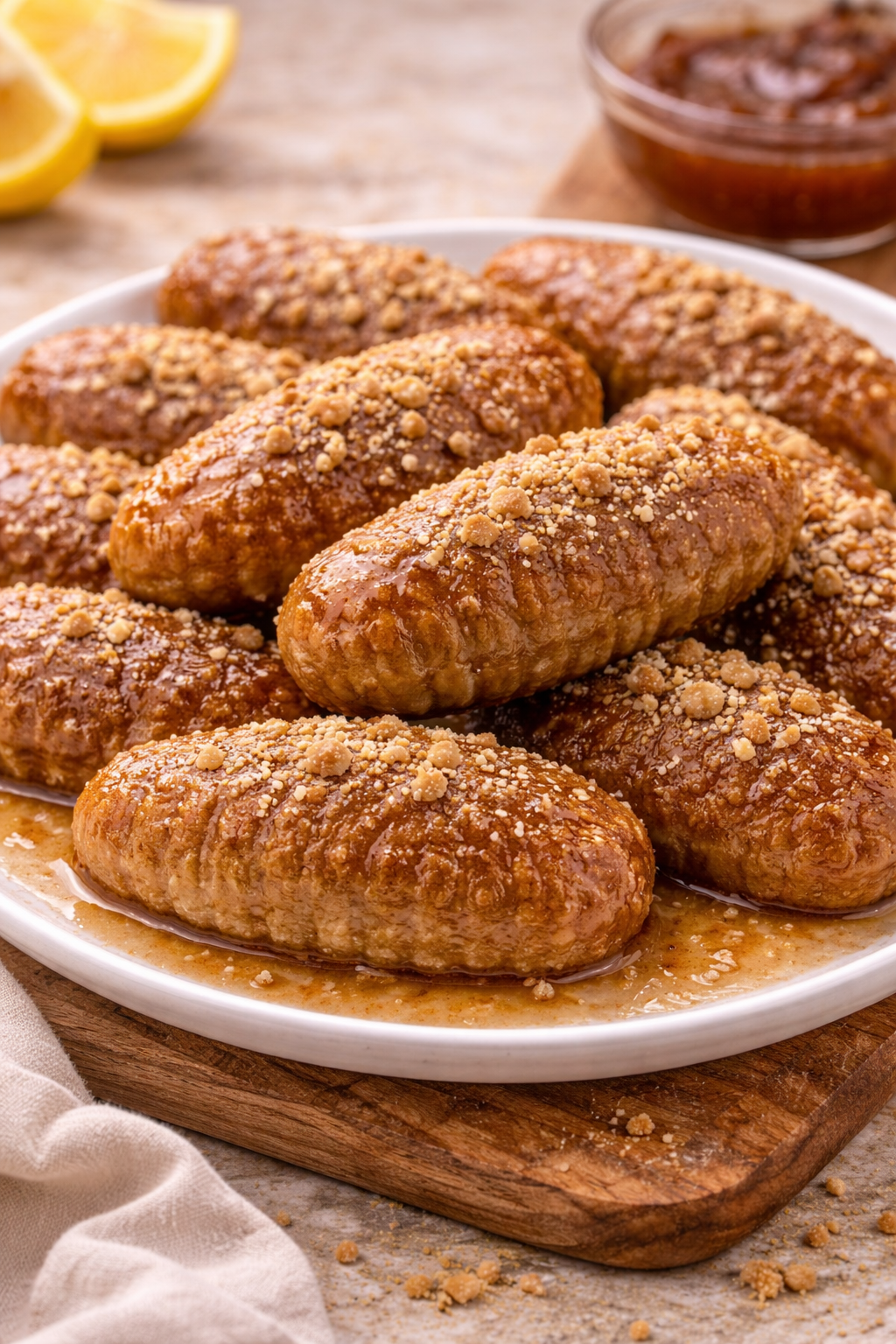 Bosanske hurmašice sa pekmezom, sočne i prelivene sirupom, poslužene na tanjiru