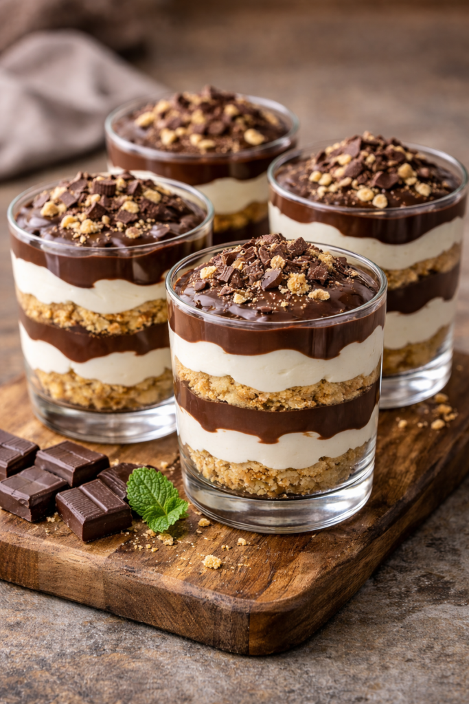 Kremasti desert u čaši bez pečenja poslužen u četiri čaše