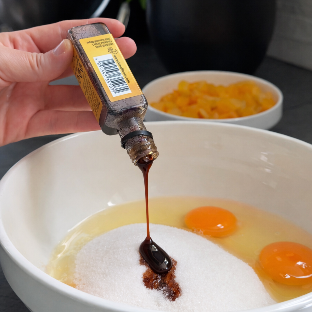 Dodavanje arome vanilije u smjesu od jaja i šećera za mekani kolač sa sirom