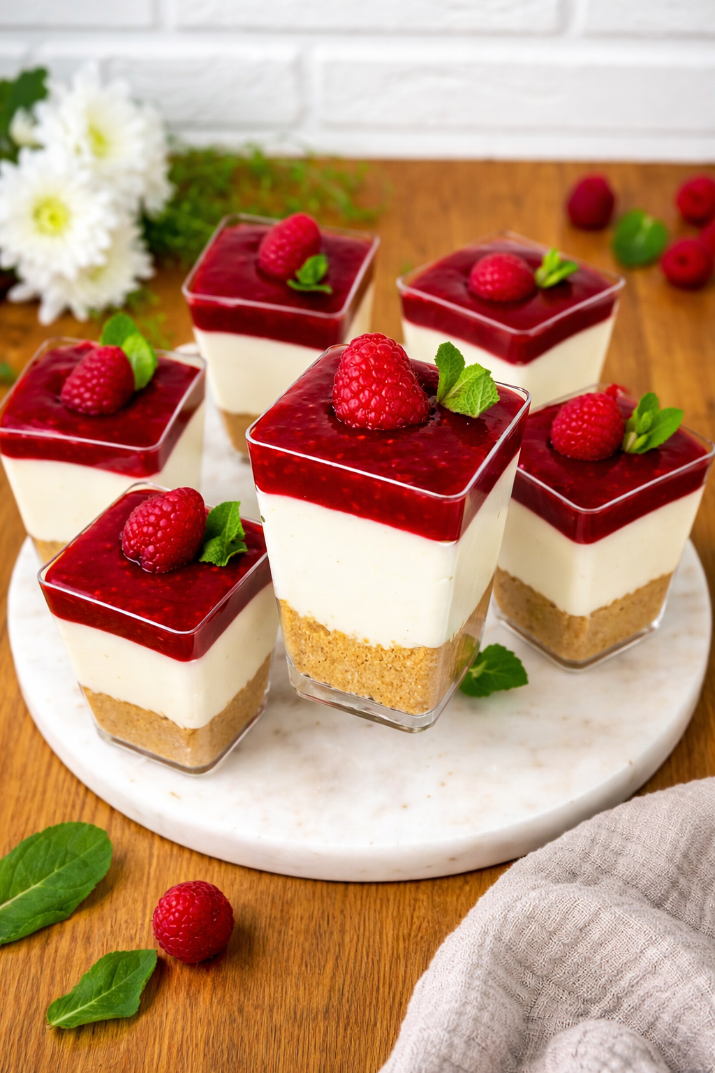 Desert od malina u čaši sa slojevima keksa, kreme i voćnog preliva