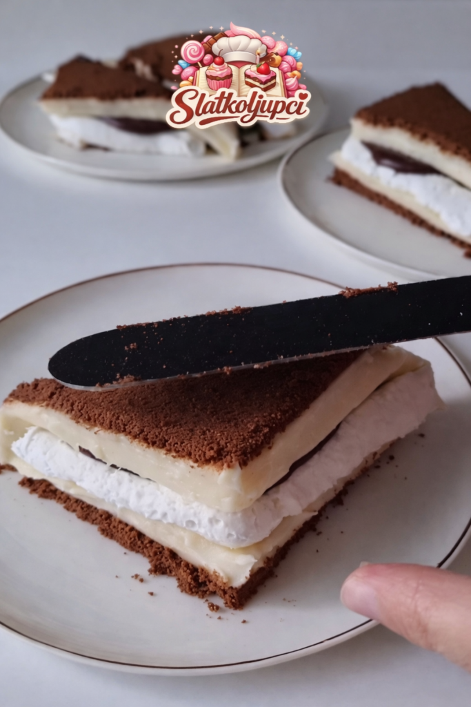 Kolač od keksa s čokoladom u trokutima spreman za serviranje na tanjiru