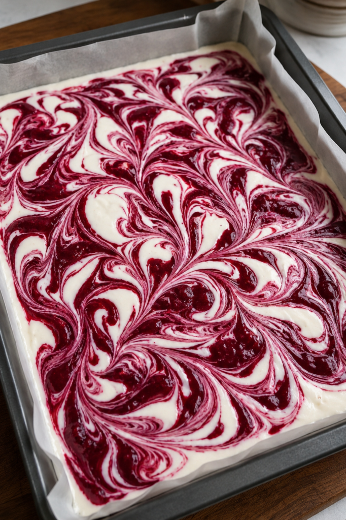 Veganski cheesecake s malinama bez pečenja prije hlađenja sa dekorativnim vrtlozima od malina

