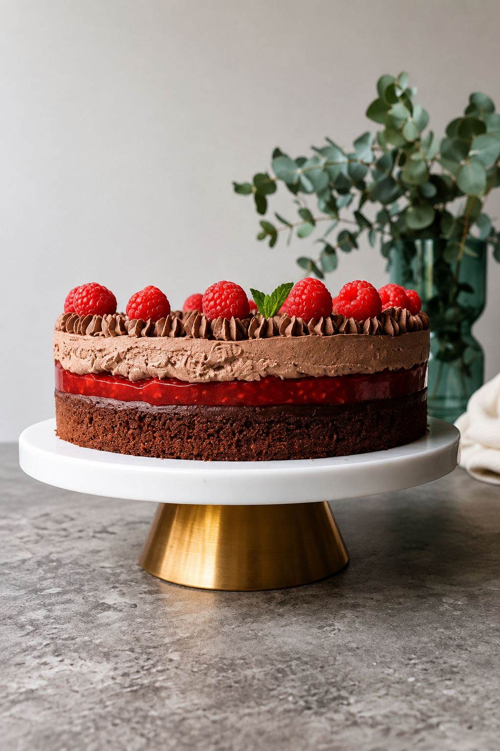 Čokoladna torta s malinama i mascarpone kremom.