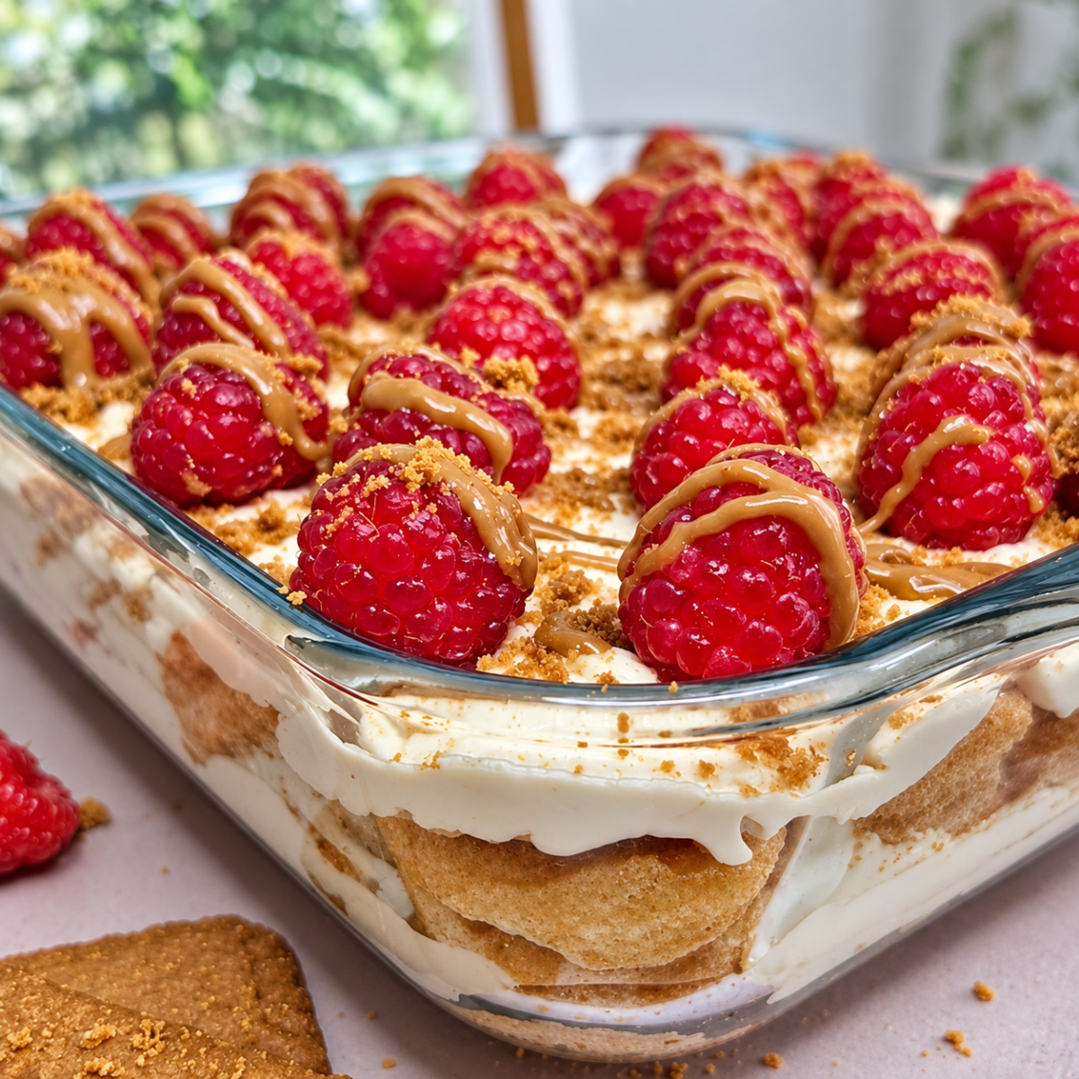 Biscoff tiramisu s malinama, mascarpone kremom i slojevima piškota