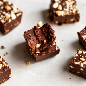 Čokoladni fudge od kikiriki putera izrezan na kockice